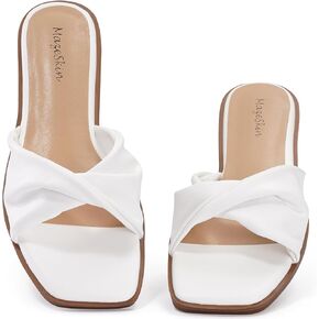 Mazeskin Women's Slide Sandals Square Square Tee Memory Foam Foam Leather Summer Summer Sundals