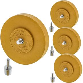 TCP Global Rubber Eraser Wheel مع محول الحفر (Pack of 4) Remover Remover Wheel - أداة إزالة الملصقات - إزالة pinstripe - أداة إزالة الشعار - تزيل المواد اللاصقة على السيارة والسيارات والقوارب و RV & Signs