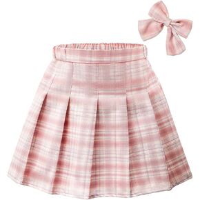 Girls Plaid Skirt Tennis Skirt Uniform Pleated Mini Skirts for Girls Elasticized Waist with Bow