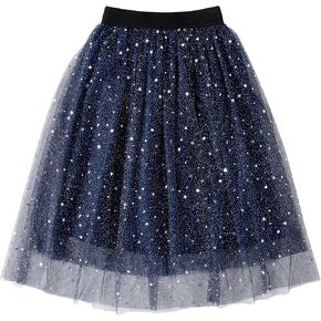 Jastore Girls Tulle Skirts A-line Mesh Skirt Long Tutu Skirts Dress Stars Sequins Tutu Skirt for Toddler Girls