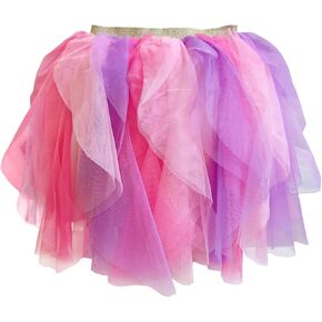 Girls Tutu Skirt for Ages 3-8 | Rainbow Princess Ballet Tutu Dress with Golden Waistband | Soft Stretchy Layered Tulle Skirt | Breathable Lining for Birthday, Dance & Playdates