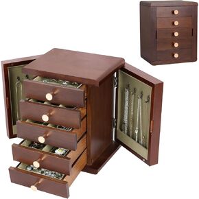 Kendal Wooden Jewelry Box for Women, Wooden Jewelry Organizer, 5-Layer Jewelry Organizer Box with Side Door, Jewelry Holder Organizer for Earrings, Necklaces, Rings