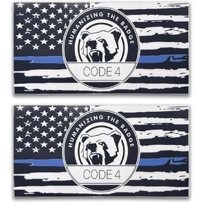 Thin Blue Line Car Sticker Decal Code 4, Vinyl Reflective American Flag Window Bumper Sticker, 6.67'' x 3.38'' Support Law Enforcement and Police Decal Accessory for Truck, Laptop (2PCS)