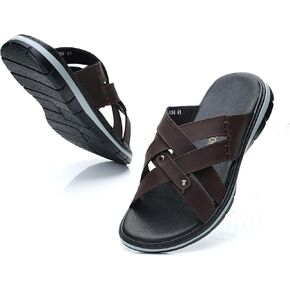 Mggmokay Men Slide Sandal Mens Leather Handals مريحة في الصيف شاطئ شاطئ غير رسمي مريح للرجال