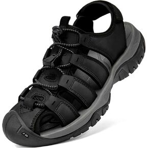 Men's Sport Sandals Closed Toe Leather Hiking Athletic Walking Outdoor Beach Trail River Fishing Water Shoes Lightweight Comfortable Waterproof
