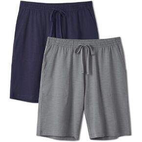 DAVID ARCHY Mens Pajama Shorts Soft Cotton Blend Sleep Bottoms Breathable Lightweight Lounge Sleepwear with Pockets 2 Pack