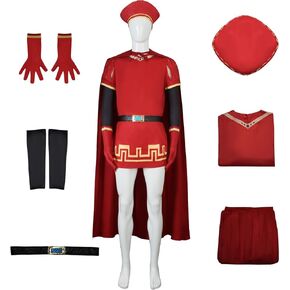 Unisex Red King Costume Cloak Robe Gloves Sleeves Belt Wig Hat Halloween Costume Suit