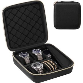 ProCase Travel Watch Case, 4 Slots Hard Shell Storage Box for Watch Glasses Accessories, Zippered Organizer Bag for Women Man -Black