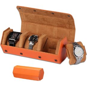 Watch Travel Case for Men: 3 Slot Watch Box Organizer Display Case - Portable Watch Storage & Travel Case - Watch Roll Fits All Wrist Watches & Smart Watches Up to 50mm