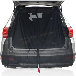 Car Magnetic Mosquito Net Curtain with Double-Headed Zipper, Strong Magnetic Strips & Hook-and-Loop Fixation for Trunk Windproof Anti-Insect Screen, Ventilated Mesh for Camping Fishing Road Trips (L)