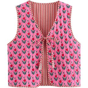 Wyyysyt المرأة المزروعة الأزهار الزهرية مبتقة سترة طباعة خفيفة الوزن بلا أكمام مبطنة gilet outwear in Saudi Arabia