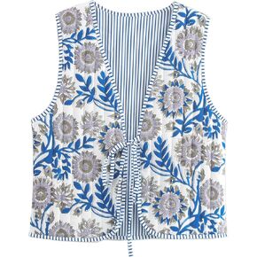 Wyeysyt Women's Cropped Floral Quilted Puffer Vest Printed Lightweight Sleeveless Padded Gilet Outwear