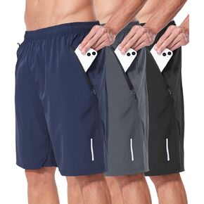 RPOVIG 3 Pack Men Men Mustic Shorts يضع صالة رياضية تمرين قصير مع جيوب سحابية تدير هدية كرة السلة الركض