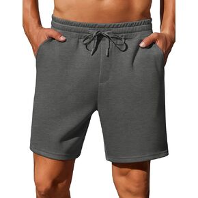 PINSPARK Mens Lounge Sweat Shorts, 7" Casual Elastic Waist Gym Workout Shorts with Drawstring