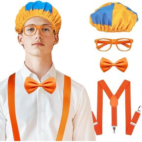 Costume Roleplay Accessories, 4PCS Orange Accessories Costume Set for Adults, Orange Bow Tie, Suspenders, Hats, and Glasses