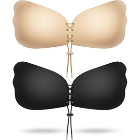 Cmojsk Sticky Bra, Backless Sticky Push Up Bra Adhesive, Invisible Seamless Strapless Bras for Women Reusable 2 Pair