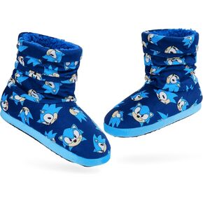 Sonic The Hedgehog Boys Slippers Plush Indoor House Shoes Warm Boot Slippers Kids Size 12-2 Non Slip Sole Boys Gifts (Blue, 13.5/1)