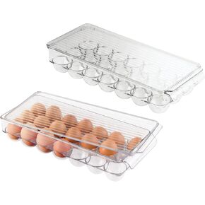 iDesign Fridge Binz BPA-Free Plastic Stackable Egg Holder - 14.5" x 6.25" x 3", Clear/White in Saudi Arabia