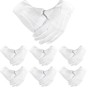 6 Pairs White Christmas Gloves Usher Short White Gloves Women Uniform Gloves Small White Gloves Clown Accessories Polyester Mens Glove Parades Costume For Butler Costume Police Server Wedding