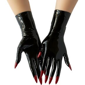 Black Latex Short Gloves with Nails,Natural Rubber Gloves Handmade Unisex,Latex Accessories for Cosplay Party
