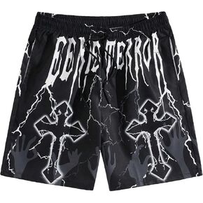 SHENHE Men's Graphic Print Drawstring Waist Shorts Casual Tie Front Straight Leg Shorts