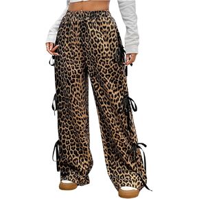 Wdirara Girl's Leopard Print Bowknot Wide Leg Pants Y2K Pants Least