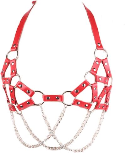 Stylish Gothic Punk Chest Harness for Women - Adjustable Leather Braided Chain Waist Belt in Kuwait