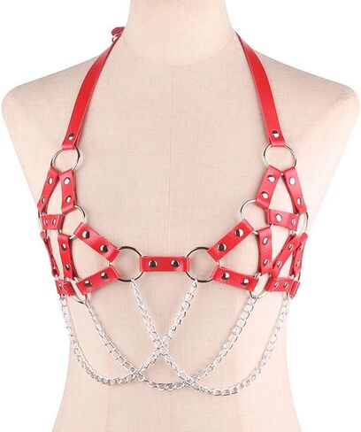 Stylish Gothic Punk Chest Harness for Women - Adjustable Leather Braided Chain Waist Belt in Kuwait