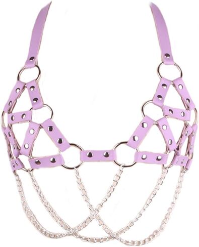 Stylish Gothic Punk Chest Harness for Women - Adjustable Leather Braided Chain Waist Belt in Kuwait