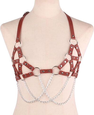 Stylish Gothic Punk Chest Harness for Women - Adjustable Leather Braided Chain Waist Belt in Kuwait