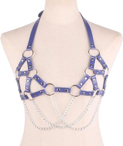 Stylish Gothic Punk Chest Harness for Women - Adjustable Leather Braided Chain Waist Belt in Kuwait