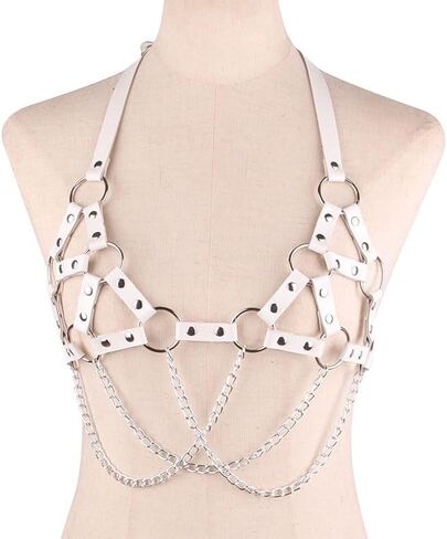 Stylish Gothic Punk Chest Harness for Women - Adjustable Leather Braided Chain Waist Belt in Kuwait