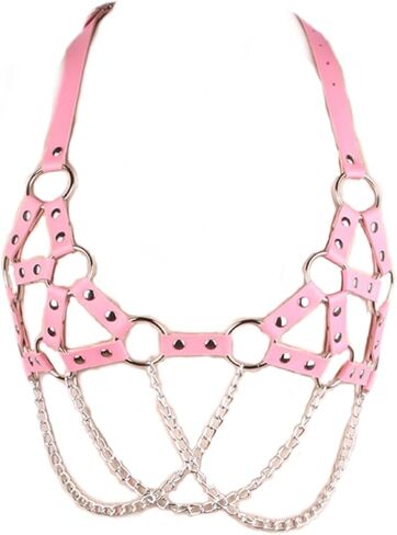 Stylish Gothic Punk Chest Harness for Women - Adjustable Leather Braided Chain Waist Belt in Kuwait