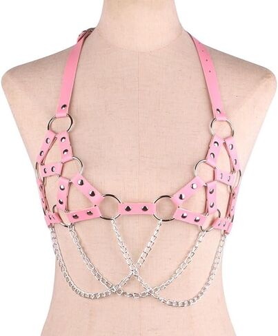 Stylish Gothic Punk Chest Harness for Women - Adjustable Leather Braided Chain Waist Belt in Kuwait
