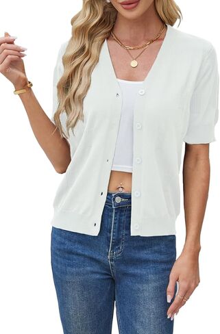 Yekaty Short Sleeve Cardigans for Women Lightweight Summer Sweaters Cropped V Neck Button Bolero Sweater in Saudi Arabia