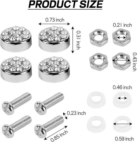 4PCS Bling Car License Plate Screw Bolt Cap, Rhinestone License Plate Fasteners Screws Caps Covers Set, License Plate Frame Bolt and Cap Kit with Nut Washer for Car Truck SUV (Black) in Kuwait