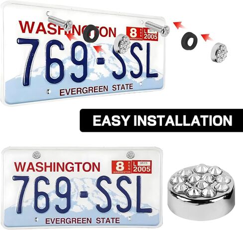 4PCS Bling Car License Plate Screw Bolt Cap, Rhinestone License Plate Fasteners Screws Caps Covers Set, License Plate Frame Bolt and Cap Kit with Nut Washer for Car Truck SUV (Black) in Kuwait