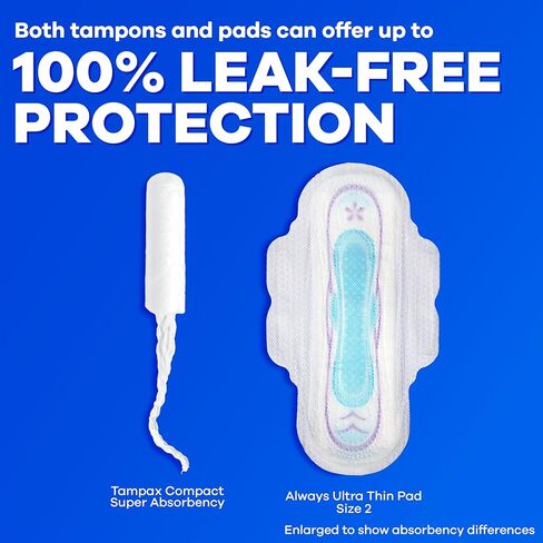 Tampax Compact Pearl Tampons Multipack, with LeakGuard Braid & Extendable Applicator, Regular/Super Absorbency, Compact Extendable Applicator, Unscented, 45 Count in Kuwait