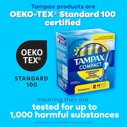 Tampax Compact Pearl Tampons Multipack, with LeakGuard Braid & Extendable Applicator, Regular/Super Absorbency, Compact Extendable Applicator, Unscented, 45 Count in Kuwait