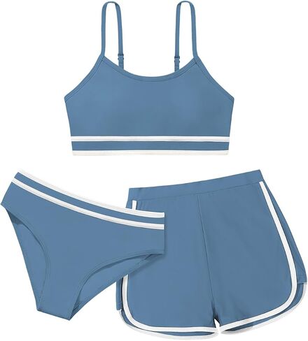 Girls 2 Piece Swimsuits with Shorts Spaghetti Strap Bikini Set Bathing Suit Beach Swimwear for Teen Girls in Saudi Arabia
