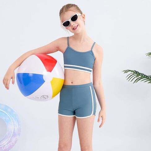 Girls 2 Piece Swimsuits with Shorts Spaghetti Strap Bikini Set Bathing Suit Beach Swimwear for Teen Girls in Saudi Arabia