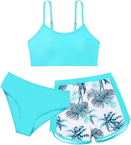 Girls 2 Piece Swimsuits with Shorts Spaghetti Strap Bikini Set Bathing Suit Beach Swimwear for Teen Girls in Saudi Arabia