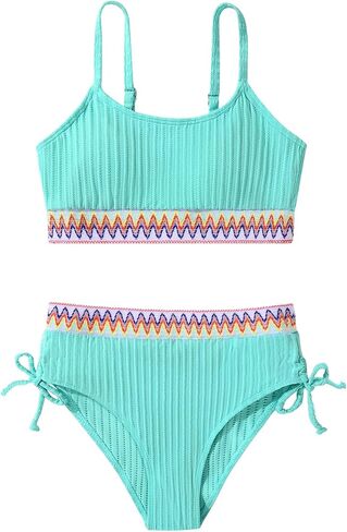 Patgoal Girls Swimsuits Teen Girls Two Piece Bathing Suit High Waist Bikini Set with Chest Pad Color Block Swimwear 9-16T in Saudi Arabia