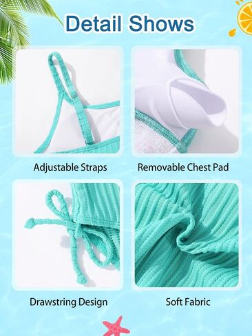 Patgoal Girls Swimsuits Teen Girls Two Piece Bathing Suit High Waist Bikini Set with Chest Pad Color Block Swimwear 9-16T in Saudi Arabia
