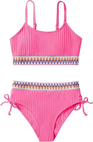 Patgoal Girls Swimsuits Teen Girls Two Piece Bathing Suit High Waist Bikini Set with Chest Pad Color Block Swimwear 9-16T in Saudi Arabia