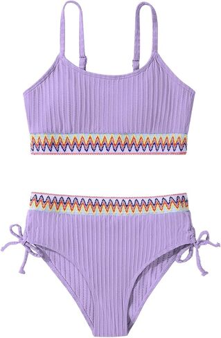 Patgoal Girls Swimsuits Teen Girls Two Piece Bathing Suit High Waist Bikini Set with Chest Pad Color Block Swimwear 9-16T in Saudi Arabia