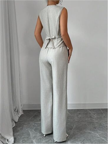 SOLY HUX Women's 2 Piece Outfits V Neck Button Down Vest Tops and High Waisted Pants Set Office Work Suit in Saudi Arabia