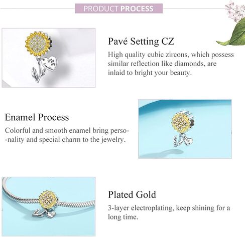 Hutou Sunflower Charm ملاءمة لسوار السحر وقلادة ، أنت هدايا سحر أشعة الشمس الخاصة بي للنساء المتألقة AAA Zircon معبدة in Kuwait