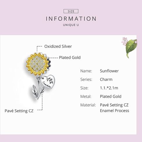 Hutou Sunflower Charm ملاءمة لسوار السحر وقلادة ، أنت هدايا سحر أشعة الشمس الخاصة بي للنساء المتألقة AAA Zircon معبدة in Kuwait