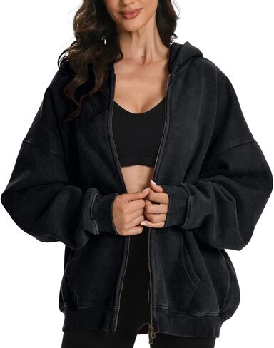 FAIABLE Womens Mens Zip Up Hoodie Oversized Acid Wash Hoodies Heavyweight Distress Cotton Fleece Zipper Hoodie Vintage in Kuwait